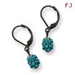 Black-plated Teal Crystal Fireball Leverback Earrings