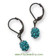 Black-plated Teal Crystal Fireball Leverback Earrings