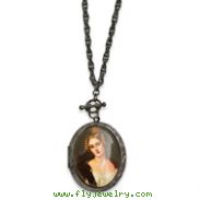 Black-plated Woman Decal Locket 30" Necklace