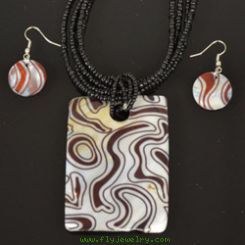 Black,Brown and Cream Mother of Pearl Necklace and Earrings Set