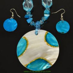 Blue and White Mother of Pearl Necklace and Earrings Set