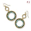 Brass-tone Blue, Green & Yellow Crystal Circle Drop Earrings