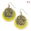 Brass-tone Filigree & Green Enamel Circle Dangle Earrrings