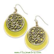 Brass-tone Filigree & Green Enamel Circle Dangle Earrrings