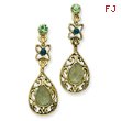 Brass-Tone Green Crystal Pear-Shape Faceted Drop Post Earrings