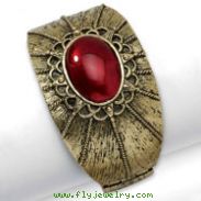 Brass-tone Red Crystal Hinged Cuff Bangle