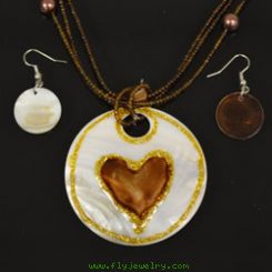 Brown Heart Mother of Pearl Necklace and Earrings Set