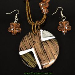 Brown Mother of Pearl Necklace and Earrings Set