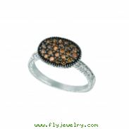 Champagne & white diamond oval shape ring