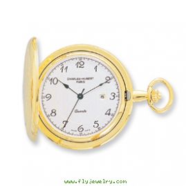 Charles Hubert 14k Gold-plated White Dial with Date Pocket Watch