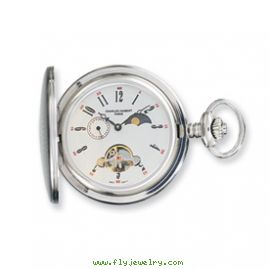 Charles Hubert Solid Stainless Steel White Dial Pocket Watch