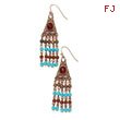 Copper-tone Aqua & Brown Beads Dangle Earrings