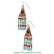 Copper-tone Aqua & Brown Beads Dangle Earrings