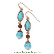 Copper-tone Aqua & Brown Beads Dangle Earrings