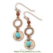 Copper-tone Aqua & Brown Beads Fancy Dangle Earrings