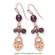 Copper-tone Heart & Lock With Purple Crystals Earrings