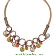 Copper-tone Orange Enamel Floral Design 16" With Extension Necklace