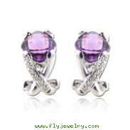 Cushion Cut Amethyst With White Gold Diamond Earrings