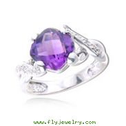 Cushion Cut Amethyst With White Gold Diamond Ring