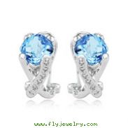 Cushion Cut Blue Topaz With White Gold Diamond Earrings