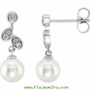 EARRING NONE Round NONE NONE Complete with Stone 14kt White Polished 1/6 CTW DIA & FRSHWTR CUL PRL