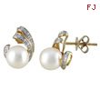 Fresh Water Pearl with Diamond Yellow Gold Earrings