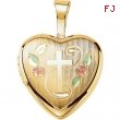 Gold Plated Sterling 12.50X12.00 MM Polished CROSS HEART LOCKET WITH COLOR