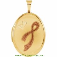 Gold Plated Sterling Pendant Complete No Setting 19.20X15.00 MM Polished OVAL BREAST CANCER AWAR LOC