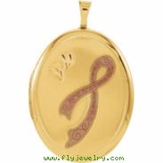 Gold Plated Sterling Pendant Complete No Setting 26.00X20.00 MM Polished OVAL BREAST CANCER AWAR LOC