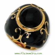 Gold-plated Sterling Silver Blk Enam Simulated Onyx Ring