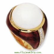Gold-plated Sterling Silver Brn Enam Simulated Wht Agate & CZ Ring