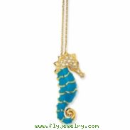 Gold-plated Sterling Silver Enameled CZ Seahorse 18in Necklace chain