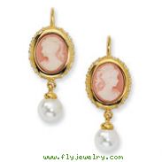 Gold-plated Sterling Silver Glass Pearl, Cameo, CZ Leverback Earrings