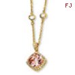 Gold-plated Sterling Silver Rose-cut Pink CZ Square 18in Necklace chain