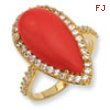 Gold-plated Sterling Silver Simulated Red Coral & CZ Ring