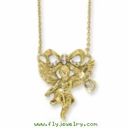 Gold-tone Angel with Crystal Bow 16in w/ext Necklace