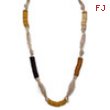 Gold-tone Coconut & White Wood Aster Fabric Necklace