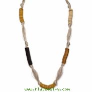 Gold-tone Coconut & White Wood Aster Fabric Necklace