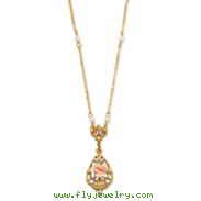Gold-Tone Crystal Pink Porcelain Rose Cultura Glass Pearl 17" Necklace