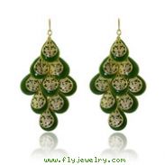 Gold-tone Green Enamel Dangle Earrings