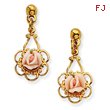 Gold-Tone Pink Porcelain Rose Filigree Drop Post Earrings