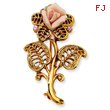 Gold-Tone Pink Porcelain Rose Pink Crystal Pin