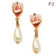 Gold-Tone Porcelain Rose Cultura Glass Pearl Teardrop Post Earrings