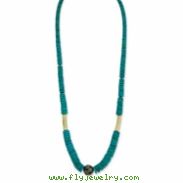 Gold-tone Teal Coconut Slip-on Stretch Graduated Bead Necklace