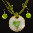 Green and White Heart Necklace and Earrings Set