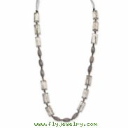 Grey White Wood Aster & Acrylic Beads Satin Ribbon Necklace