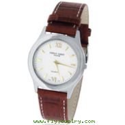 Ladies' Charles Hubert Brown Leather Band & Silver-White Round Dial Dress Watch