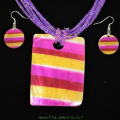 Multicolored Purple Mother of Pearl Necklace and Earrings Set