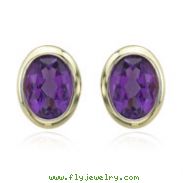 Oval Shape Amethyst Bezel Set Studs