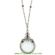 Pewter-Tone Blue & Dark Purple Crystal Magnifying Glass 30" Necklace